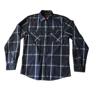 Sahara Club Button Up Shirt Men Medium Blue Gray‎ Plaid Long Sleeve Pockets